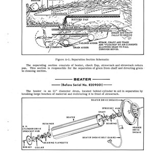 Puede incluir: Diagrama esquem&aacute;tico de una secci&oacute;n de separaci&oacute;n de grano, que incluye un bateador, un zaranda y cribas. El diagrama muestra el flujo de grano y paja, con etiquetas para cada componente. El bateador es un tambor de 28 cm de di&aacute;metro.
