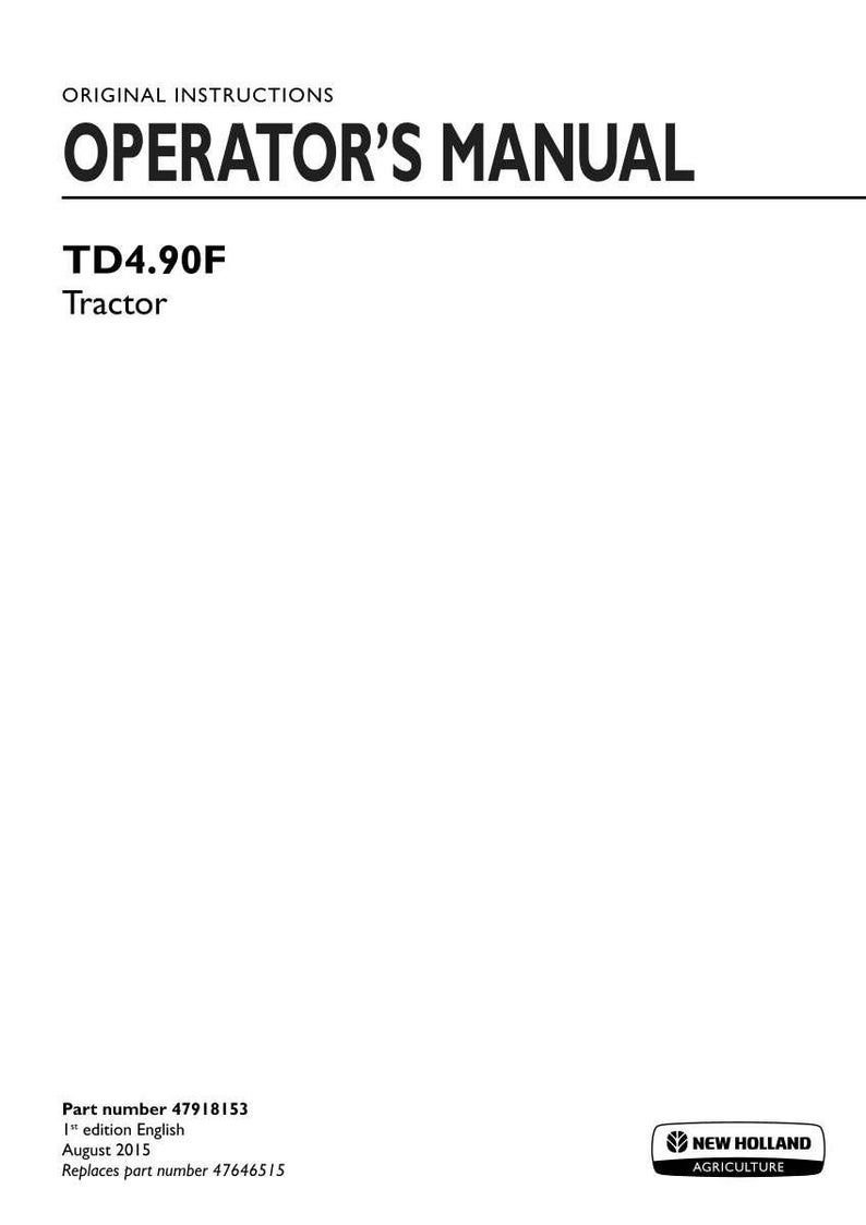 New Holland TD4.90F Tractor Operator Owners Operation Manual | Instant PDF Download image 3
