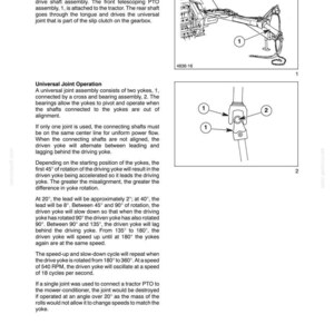 May include: A technical document page titled SECTION 31 - IMPLEMENT POWER TAKE-OFF (PTO) - CHAPTER 1. It includes text describing PTO assembly and universal joint operation, alongside two black and white diagrams labeled 1 and 2.