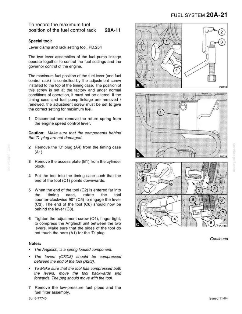 May include: Diagram showing fuel system adjustment instructions, with illustrations and labels. Includes diagrams of tools and components, with arrows pointing to specific parts. Text provides steps and safety warnings.