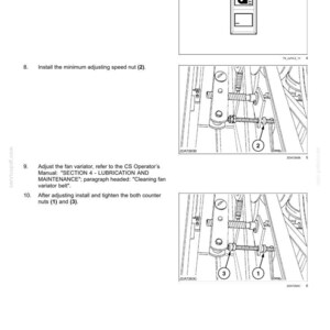 May include: Diagram from a manual showing crop processing cleaning instructions. Includes illustrations of mechanical components, nuts, and a rocker switch. Text includes instructions for adjusting speed and tightening nuts.