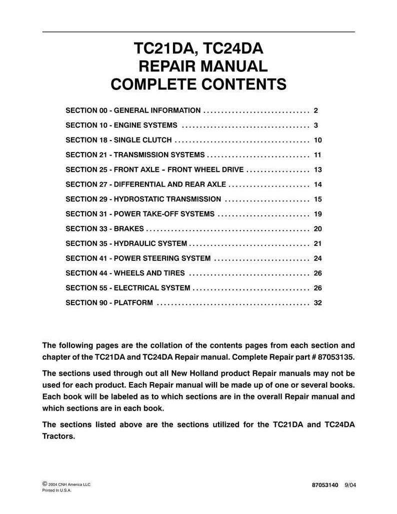 New Holland TC21DA, TC24DA Tractor Service Repair Workshop Manual | Instant PDF Download image 3