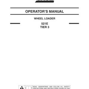 May include: White Operator's Manual for a Case 521E Wheel Loader. The cover features the Case logo in black above the text "OPERATOR'S MANUAL". The manual includes safety precautions and instructions.