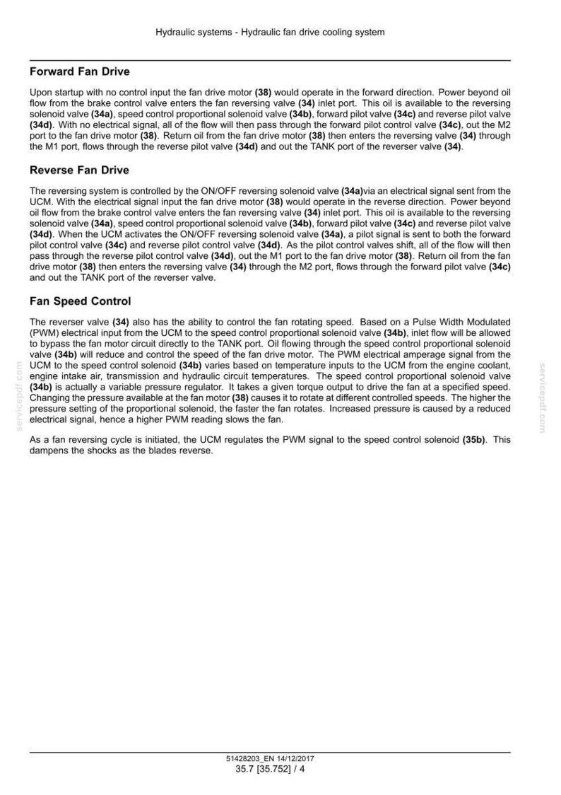 May include: Diagram of a hydraulic fan drive cooling system, detailing forward and reverse fan drive mechanisms, and fan speed control. Includes text and component labels for clarity. The document is dated 12/14/2017.
