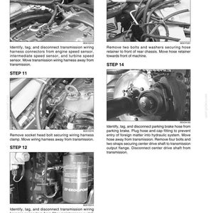 May include: A technical manual page titled 6001-4 featuring four black and white instructional photographs labeled Step 10 through Step 14. Each section includes mechanical diagrams of vehicle transmission components, wiring harnesses, and hoses with text instructions.