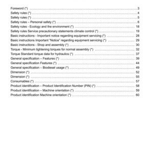 Puede incluir: Una p&aacute;gina de manual con los t&iacute;tulos "Contenido" e "Introducci&oacute;n". Enumera temas como normas de seguridad, instrucciones b&aacute;sicas y especificaciones, cada uno con un n&uacute;mero de p&aacute;gina. Incluye una nota sobre el contenido del modelo espec&iacute;fico.