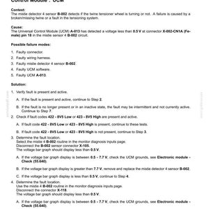 May include: A technical document detailing fault codes for electrical systems, specifically addressing a "223-Mistie 4 line shorted to ground" fault. Contains diagnostic steps and diagrams for vehicle repair.