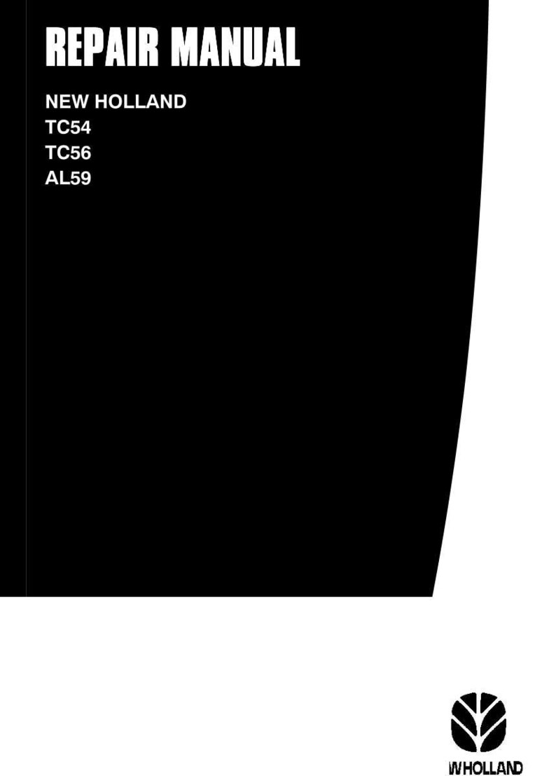 Pu&ograve; includere: Una copertina nera di un manuale di riparazione con testo bianco. Il titolo "REPAIR MANUAL" &egrave; in alto. Sotto, il testo recita "NEW HOLLAND" seguito da "TC54", "TC56" e "AL59". Il logo Wholland &egrave; in basso.
