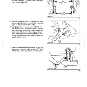 May include: Diagrams and instructions for front loader maintenance. Section 82 details procedures for removing and reassembling components, including retaining rings and handle/spring assemblies. Includes numbered parts and diagrams.