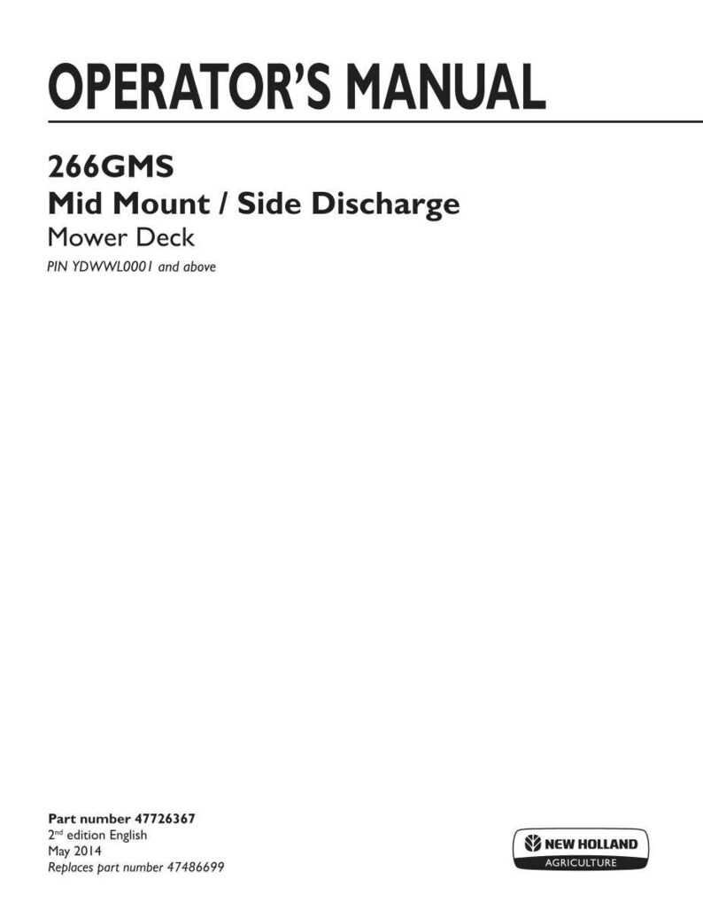 New Holland 266GMS Mid Mount Side Discharge Mower Deck Operator Owners Operation Manual Manual | Instant PDF Download image 3