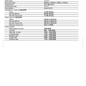 May include: A detailed specifications sheet for the 580SN and 580SN WT models. The sheet includes information on the engine type, firing order, bore and stroke (3.90 in x 4.33 in), displacement (207.5 in&sup3;), and horsepower (98 Hp).