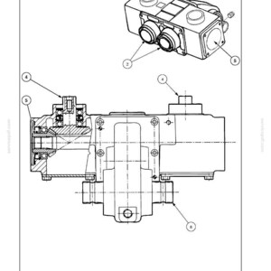 May include: Technical diagram of a corn header bevel gearbox and control. The image shows a detailed line drawing of the row unit gearbox, with callouts for various components. Includes the text "Row unit gearbox".