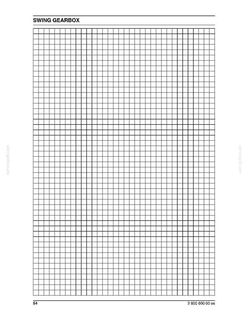 May include: A technical diagram with a grid pattern, labeled "SWING GEARBOX" at the top. The document includes a page number "54" and the text "2 800 600.00 us" at the bottom. The grid is composed of thin, dark lines.