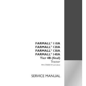May include: A white service manual with black text. The cover includes the text "FARMALL" followed by model numbers, "Tier 4B (final) Tractor", and "SERVICE MANUAL". The Case IH Agriculture logo is in the bottom right corner.