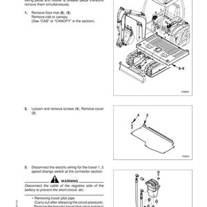 May include: Diagram of a floor plate disassembly and assembly process. The image includes illustrations of components, step-by-step instructions, and warnings. Text includes "DISASSEMBLY AND ASSEMBLY" and "FLOOR PLATE".