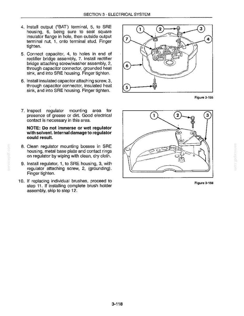 May include: Diagrams from a manual showing electrical system components. The top diagram illustrates a circular component with numbered parts and screws. The bottom diagram shows a similar component with fewer parts.