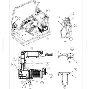 May include: Diagram of an air conditioning system overview for a vehicle cab. The diagram is labeled with numbers and letters, showing various components and their connections. The text includes measurements in Nm and lbf-ft.