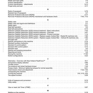 May include: A black and white index page from a technical manual, listing topics alphabetically from Operating Instructions to Windshield wiper and washer controls, with corresponding page numbers for each entry on the right side.