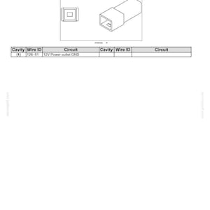 May include: Diagram of an electrical connector labeled "Connector XE12-P2 - 12V Power outlet GND." The image includes a detailed illustration of the connector and a table with specifications, including "Cavity," "Wire ID," and "Circuit" information.