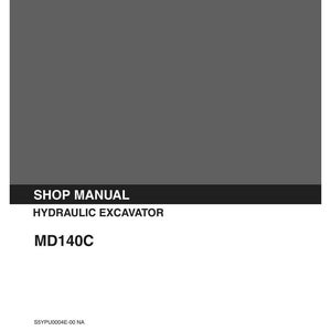 May include: A gray and white Kobelco shop manual for a hydraulic excavator, model MD140C. The cover features the brand name, the text SHOP MANUAL, HYDRAULIC EXCAVATOR, MD140C, the code S5YPU0004E-00 NA, the date Issued 10-1990, and the code YPU-00301-.