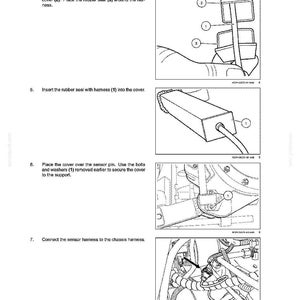 May include: Diagram illustrating the installation steps for a sensor harness on a hitch. The image shows the harness, protective cover, and rubber seal, with numbered labels for each component. Text instructions accompany the diagrams.