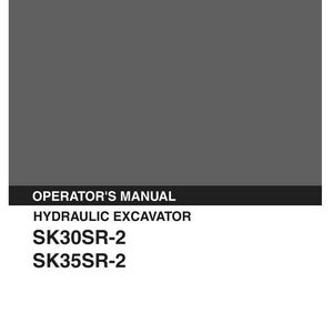 May include: A gray Kobelco operator's manual for a hydraulic excavator, models SK30SR-2 and SK35SR-2. The cover features white text on a dark gray background, including the document code S2PW00007ZE-01 and the date 04/04 at the bottom.