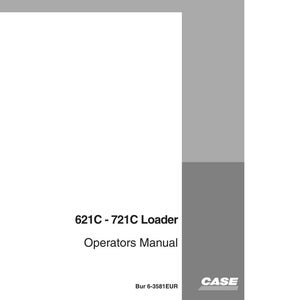 May include: A white and gray manual titled "621C - 721C Loader Operators Manual." The CASE logo is visible in the bottom right corner. The manual has a gray and white background.