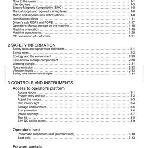 May include: A white document titled "Contents" with a list of topics, including "General Information," "Safety Information," and "Controls and Instruments." The document is a manual with page numbers.