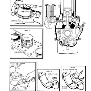 May include: Black and white diagram illustrating the assembly and installation of an engine. The diagram includes insets showing various components such as a piston, bearing liner, and plastic gauge. Text includes "Assembly and Installation (Cont'd)" and "Figure M-39".