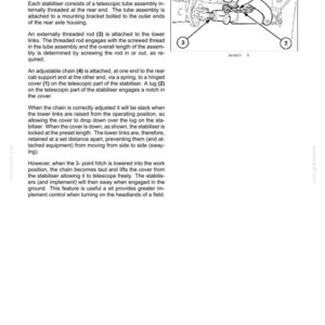 Peut inclure: Une page de manuel technique intitul&eacute;e 6-WORKING OPERATIONS pr&eacute;sentant un dessin au trait noir et blanc d'un m&eacute;canisme de stabilisateur automatique. Le sch&eacute;ma inclut les composants num&eacute;rot&eacute;s 1 &agrave; 4, illustrant un tube t&eacute;lescopique et une cha&icirc;ne.