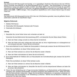 May include: A document with the title "14574 - (DTC 38EE) - NH3-Sensor, Signal au&szlig;erhalb des Bereiches, Fehler" in black text. The document provides information about an NH3 sensor and its potential issues, including troubleshooting steps.