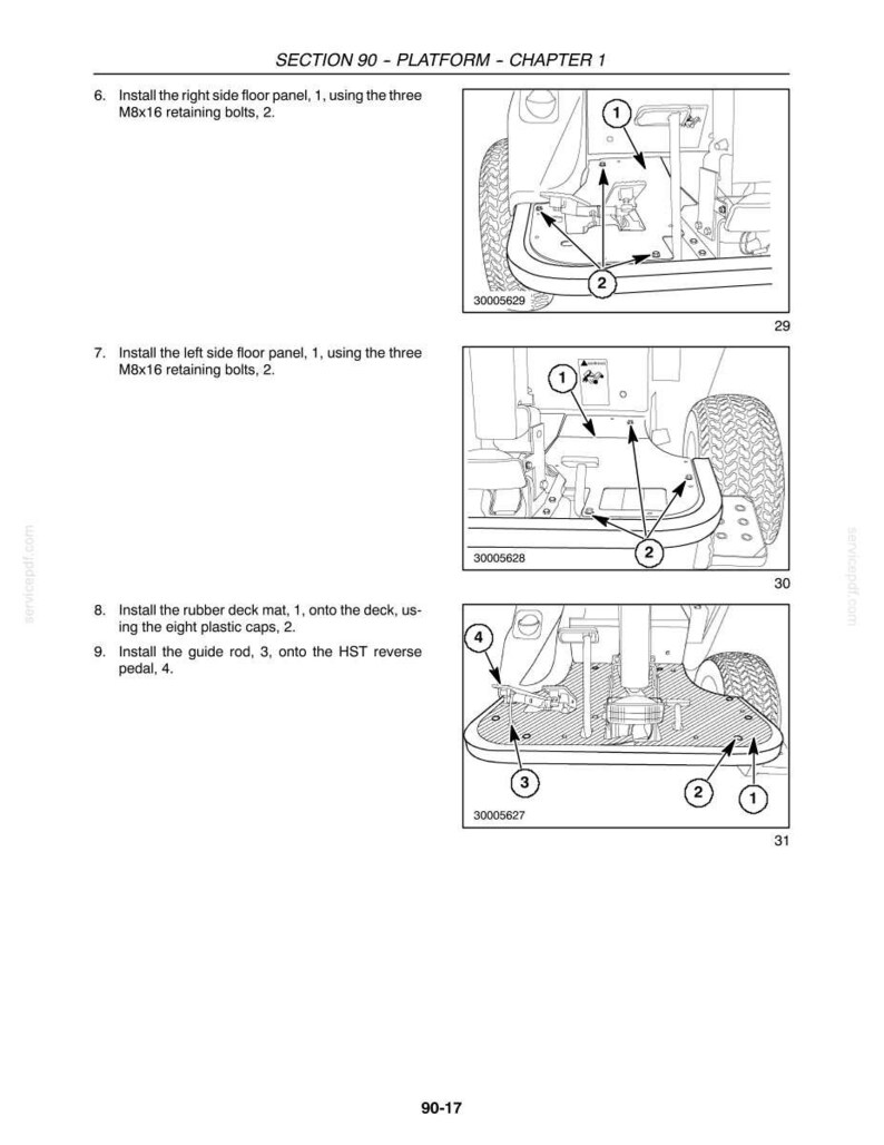以下が含まれることがあります： 車両プラットフォームへの部品の取り付けを示すマニュアルの図。図には、番号付きのコンポーネント、矢印、組み立てのテキスト指示が含まれています。