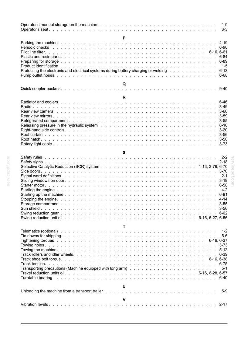 May include: A white document with black text, likely a manual or guide, detailing various components and procedures. The document includes a table of contents with headings like "Safety rules," "Starting the engine," and "Vibration levels."