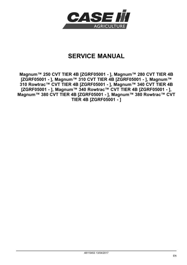 May include: A white page with the Case IH Agriculture logo and the words "SERVICE MANUAL" in bold black text. Below, a list of Magnum CVT TIER 4B models is displayed, including model numbers and specifications.