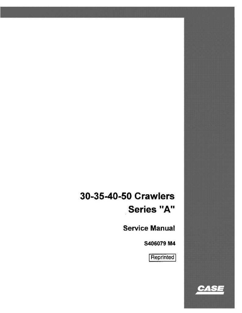Może przedstawiać: Biała instrukcja serwisowa zatytułowana "30-35-40-50 Crawlers Series 'A'" z tekstem "Service Manual" i "Reprinted". Instrukcja ma szarą, teksturowaną obw&oacute;dkę i logo CASE.