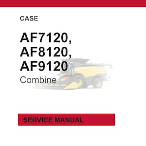 May include: White background with red header and footer. Text reads "CASE" and lists "AF7120, AF8120, AF9120 Combine". A yellow combine harvester is partially visible. A red rectangle at the bottom says "SERVICE MANUAL".