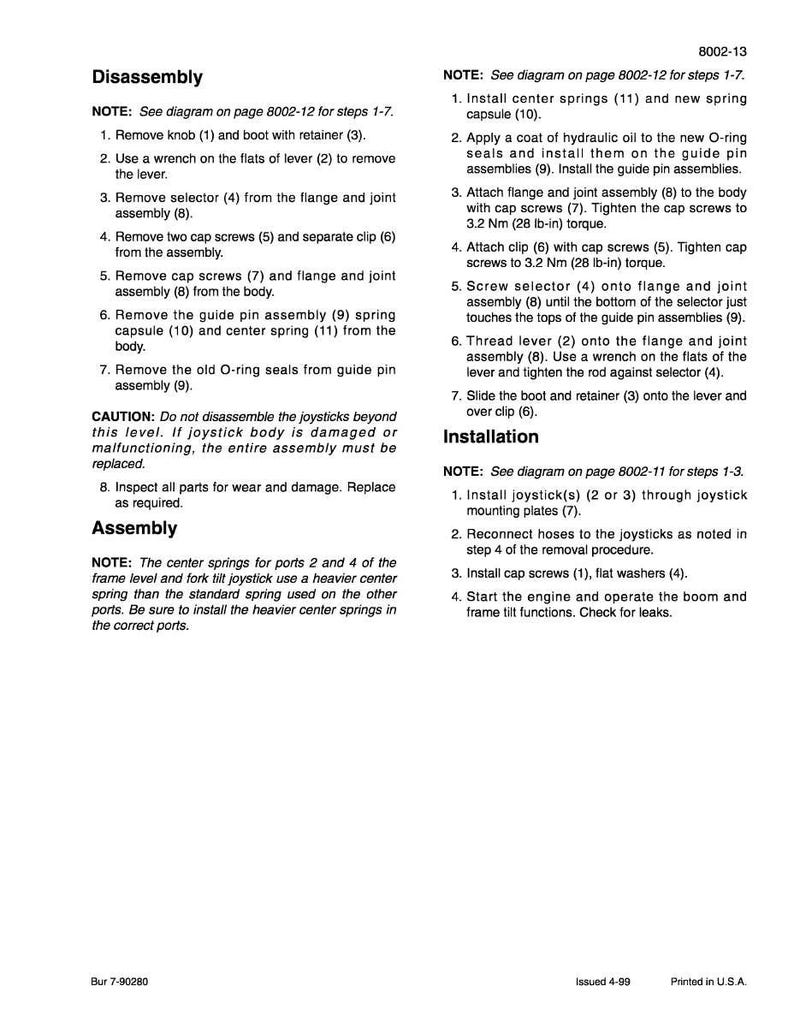 May include: A printed page with instructions for disassembling, assembling, and installing a mechanical component. The text includes numbered steps, diagrams, and safety warnings. The document is labeled with the number 8002-13.