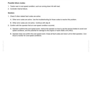 May include: A page from an electrical systems manual detailing fault code 2500, an input overspeed error. The text explains the cause, possible failure modes, and solutions. The document includes troubleshooting steps and RPM limits.