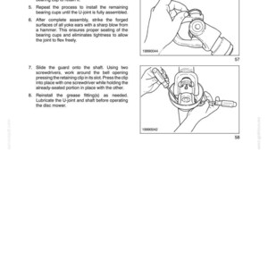 May include: A technical manual page titled SECTION 31 - IMPLEMENT POWER TAKE OFF (PTO) - CHAPTER 1, featuring two black and white line art illustrations showing the assembly of a U-joint, including snap ring installation and guard placement.