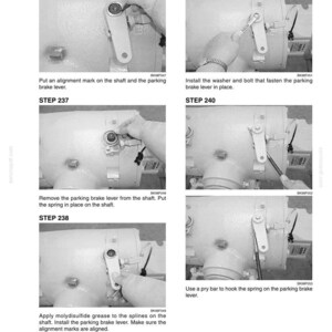 May include: A grayscale instructional manual page with steps for a mechanical repair. The steps include applying grease, installing parts, and using a pry bar. Text includes "STEP 236" through "STEP 240" and instructions.
