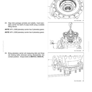 May include: Diagram of a rear axle system with planetary and final drives. The image shows detailed technical drawings of mechanical components, including gears, bearings, and bolts. The diagram includes measurements in lb ft.