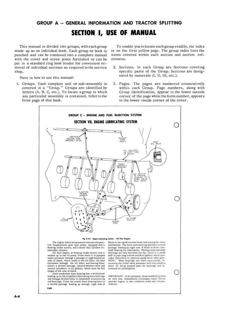 Pode incluir: Uma p&aacute;gina de um manual intitulada "Informa&ccedil;&otilde;es Gerais e Divis&atilde;o de Tratores". A p&aacute;gina inclui texto e um diagrama de um sistema de lubrifica&ccedil;&atilde;o do motor. O diagrama mostra v&aacute;rios componentes do motor e os caminhos do &oacute;leo.