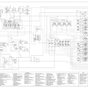 Peut inclure: Un sch&eacute;ma technique d&eacute;taill&eacute; avec de nombreux composants et lignes interconnect&eacute;s. Le diagramme est en noir et blanc, avec des &eacute;tiquettes de texte et une l&eacute;gende en bas. Le titre "HYDRAULIC SCHEMATIC FOR" est visible.
