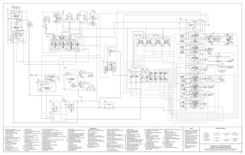 Peut inclure: Un sch&eacute;ma technique d&eacute;taill&eacute; avec de nombreux composants et lignes interconnect&eacute;s. Le diagramme est en noir et blanc, avec des &eacute;tiquettes de texte et une l&eacute;gende en bas. Le titre "HYDRAULIC SCHEMATIC FOR" est visible.
