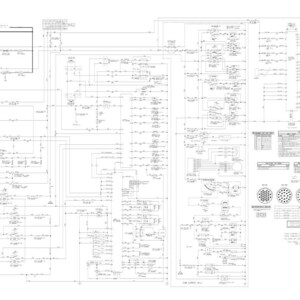 May include: A technical electrical schematic diagram printed in black ink on a white background. The document features complex wiring paths, various electronic symbols, connection points, and several tables detailing pin assignments and connector data.