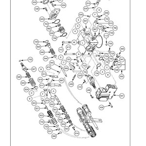 May include: Detailed diagram of hydraulic pump control valves, labeled with numbers and letters. The image shows a regulator breakdown from the front side, with various components and their positions. Text includes "Hydraulic systems - Pump control valves."