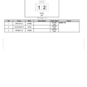 May include: Diagram of a pressure sensor connector, CN.B19-4, with a table detailing pin connections, wire types, and color-size specifications. The diagram includes the text "YAZAKI SWP" and the numbers 1 and 2.