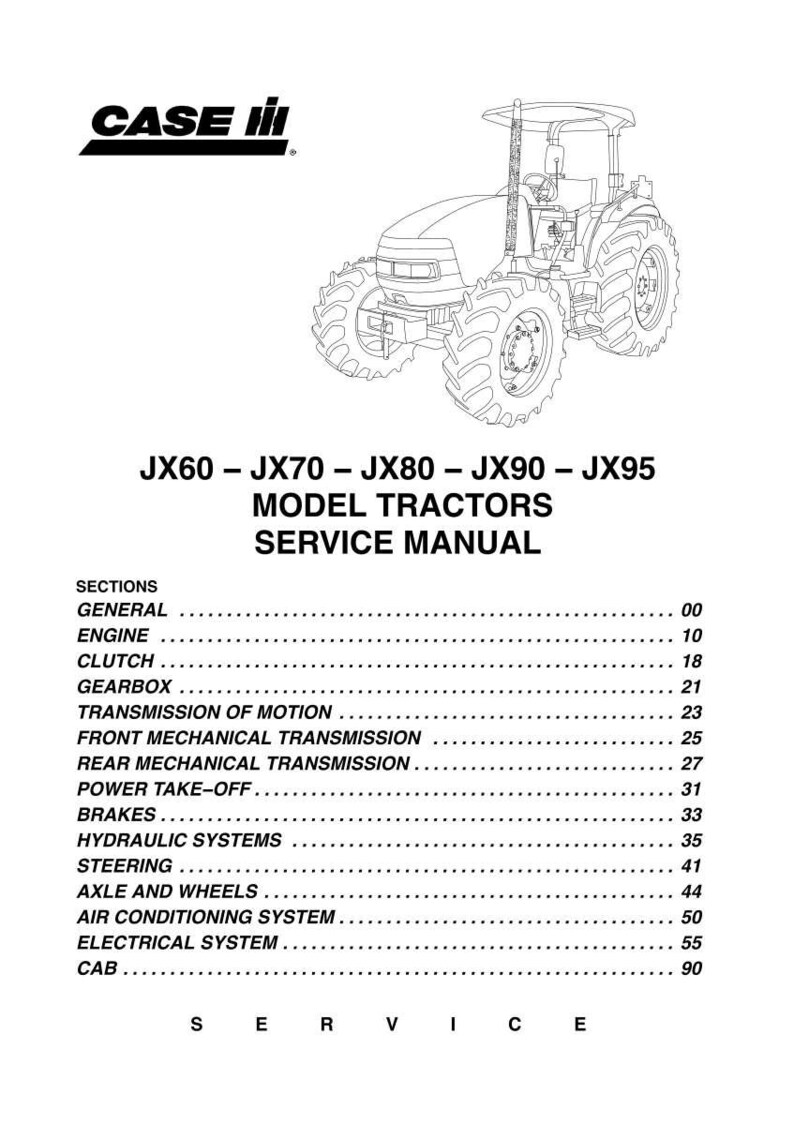 K&ouml;nnte beinhalten: Schwarz-wei&szlig;e Zeichnung eines Case IH Traktors aus einem Servicehandbuch. Das Handbuch behandelt die Traktormodelle JX60, JX70, JX80, JX90 und JX95 und enth&auml;lt Abschnitte zu Motor, Kupplung und Bremsen.