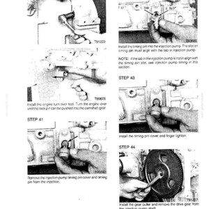 May include: A grayscale diagram with instructions for engine repair. The steps include installing and removing parts, with close-ups of tools and components. Text labels and arrows guide the process. The diagram is printed in the USA.