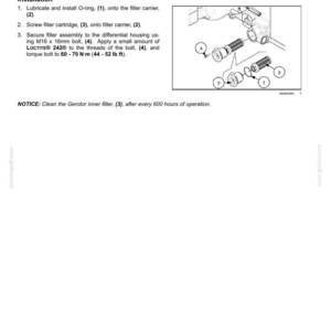 May include: Diagram illustrating the installation of a continuously variable transmission (CVT) gerotor pump inner filter. Includes numbered components, an O-ring, filter cartridge, and bolt. Text instructions detail the installation process and torque specifications.